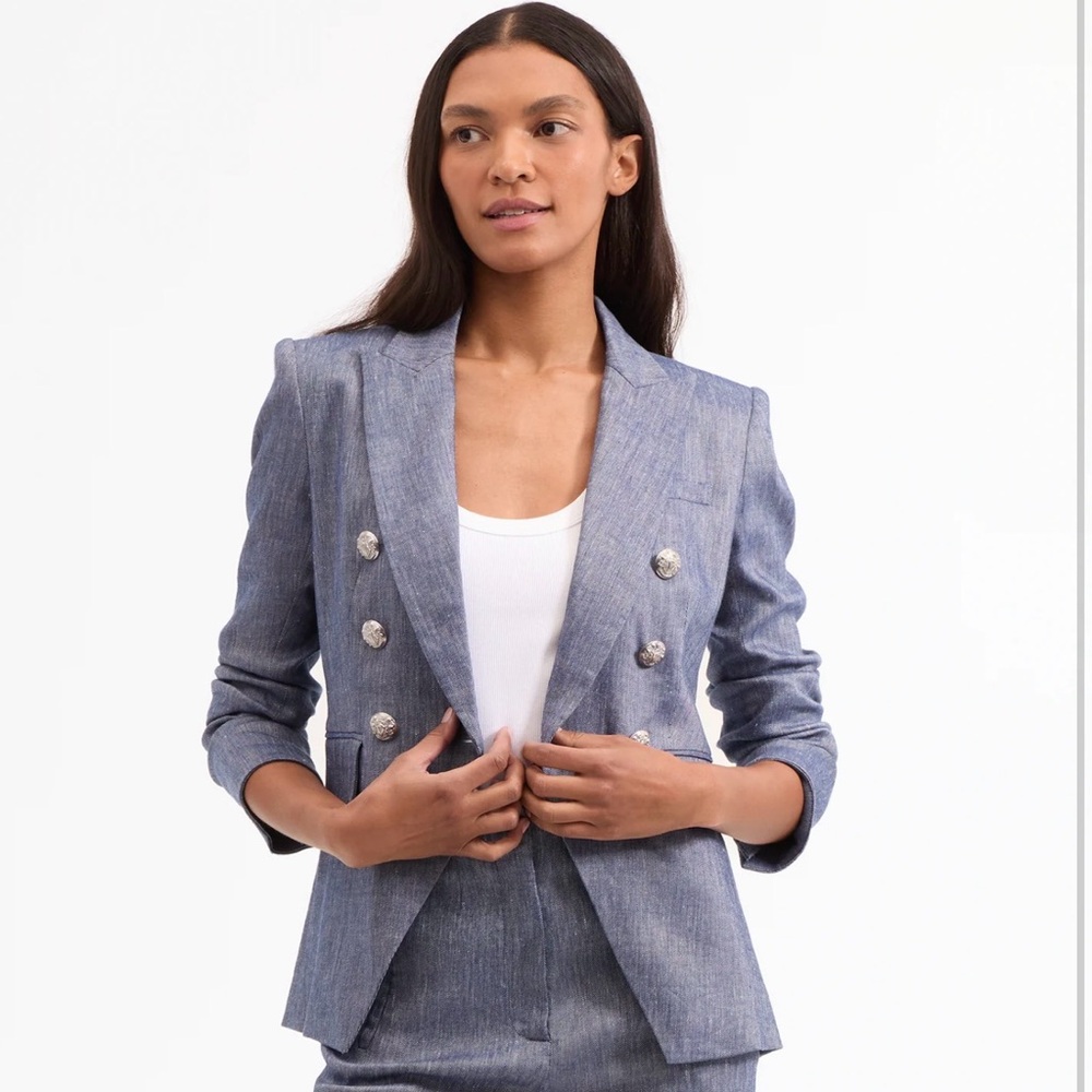 Veronica Beard Blue Double-Breasted Blazer & Wide Leg Pants
